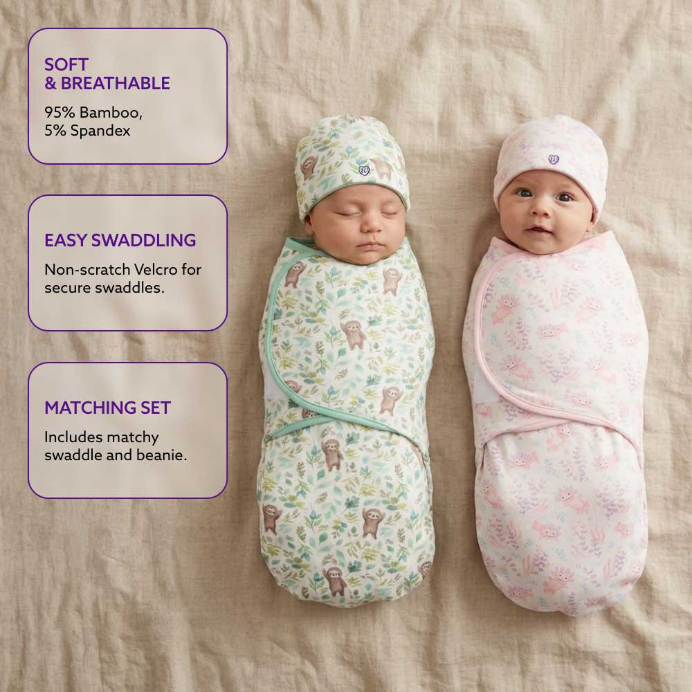 Pink Axolotl Swaddle & Beanie Gift Set