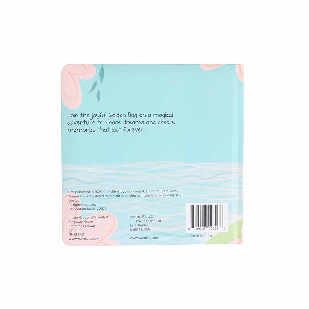 Back cover of Golden Dog's Magical Adventure Board Book - Warmies USA