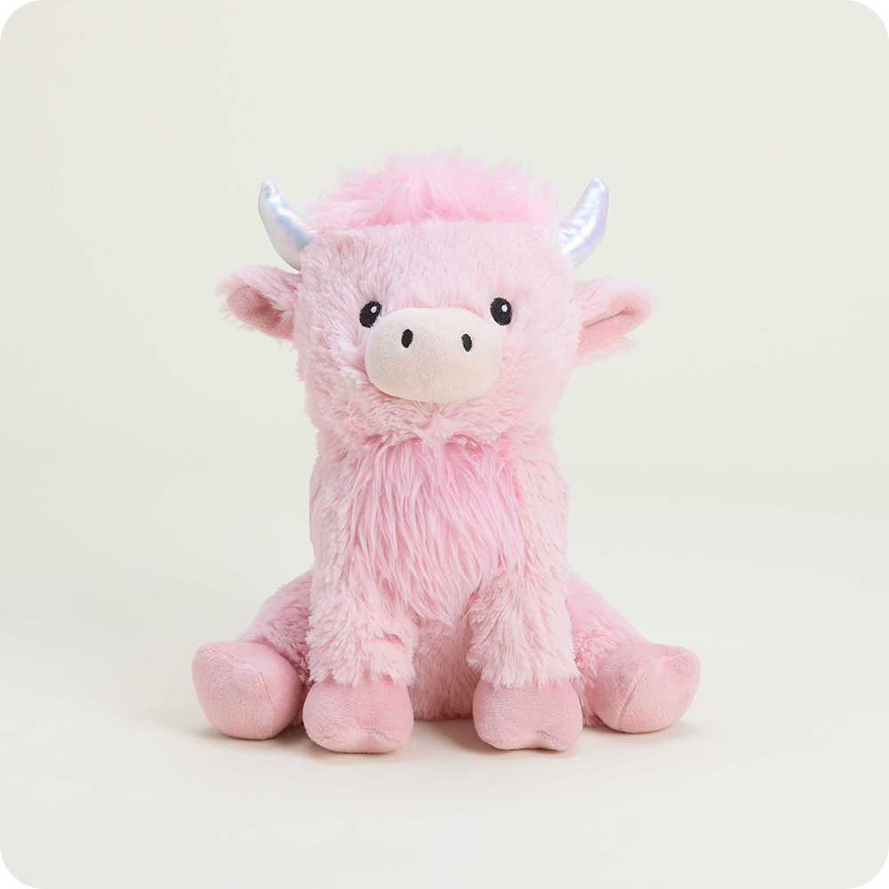 microwavable pink highland cow warmies stuffed animal