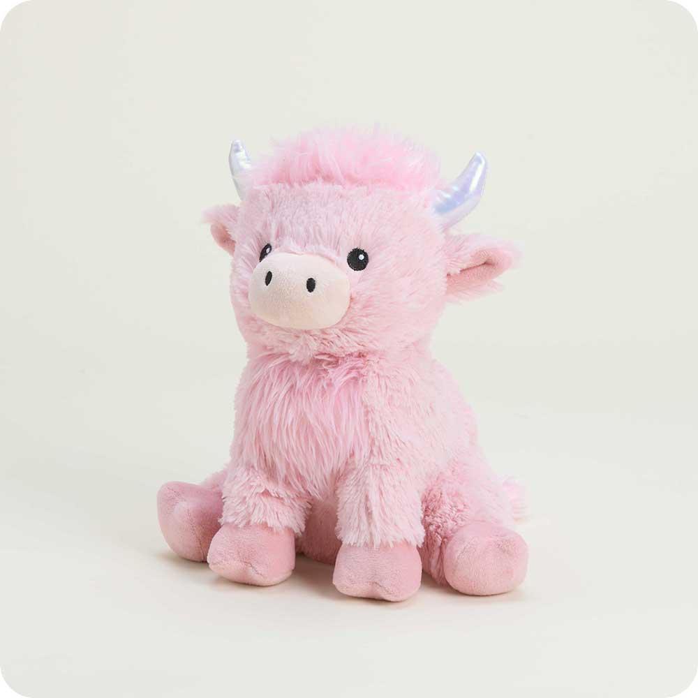microwavable pink highland cow warmies plush