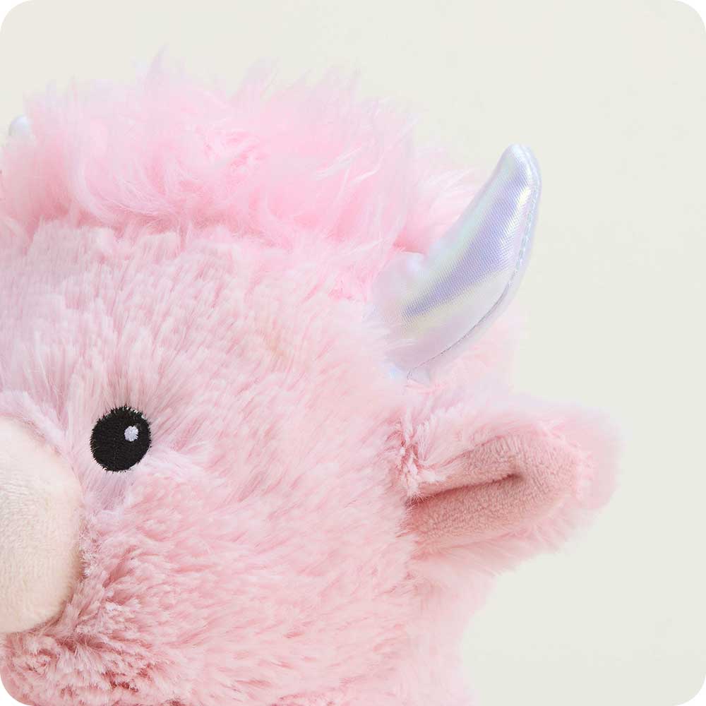 microwavable pink highland cow warmies stuffed animal shimmery horns