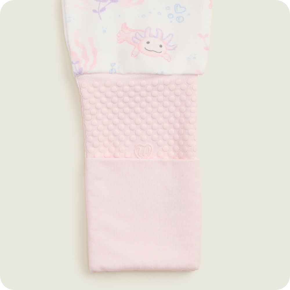 warmies pink axolotl footie pajamas fabric detail