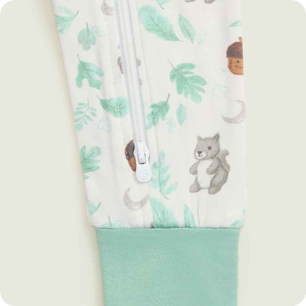 warmies Gray Squirrel Footie Pajamas zipper opening