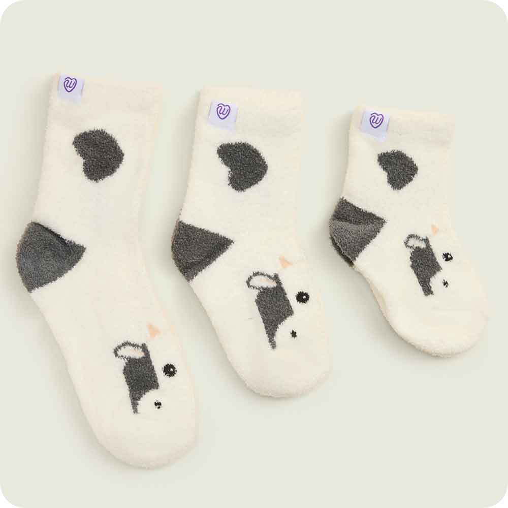 Warmies Black and White Cow Crew Sock Set three sizes