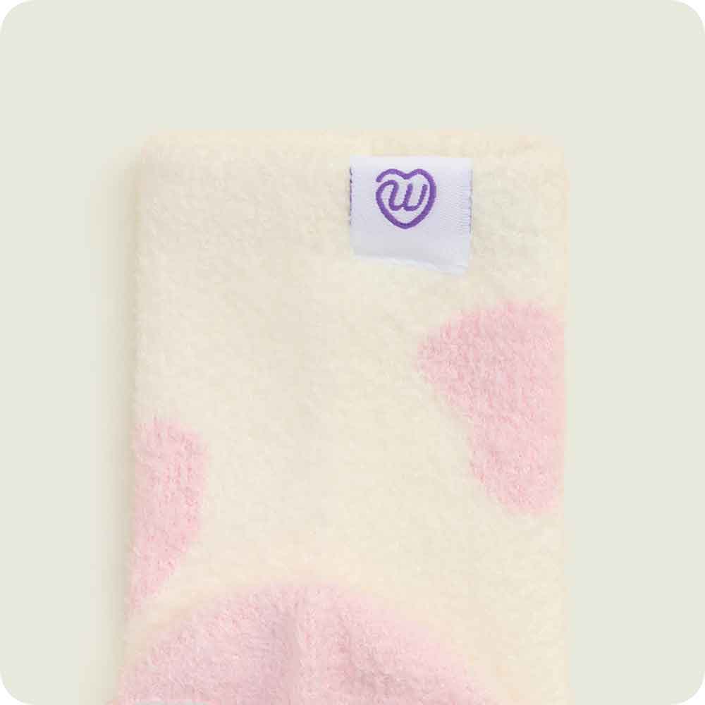 Warmies logo detail on Strawberry Cow Crew Sock Set