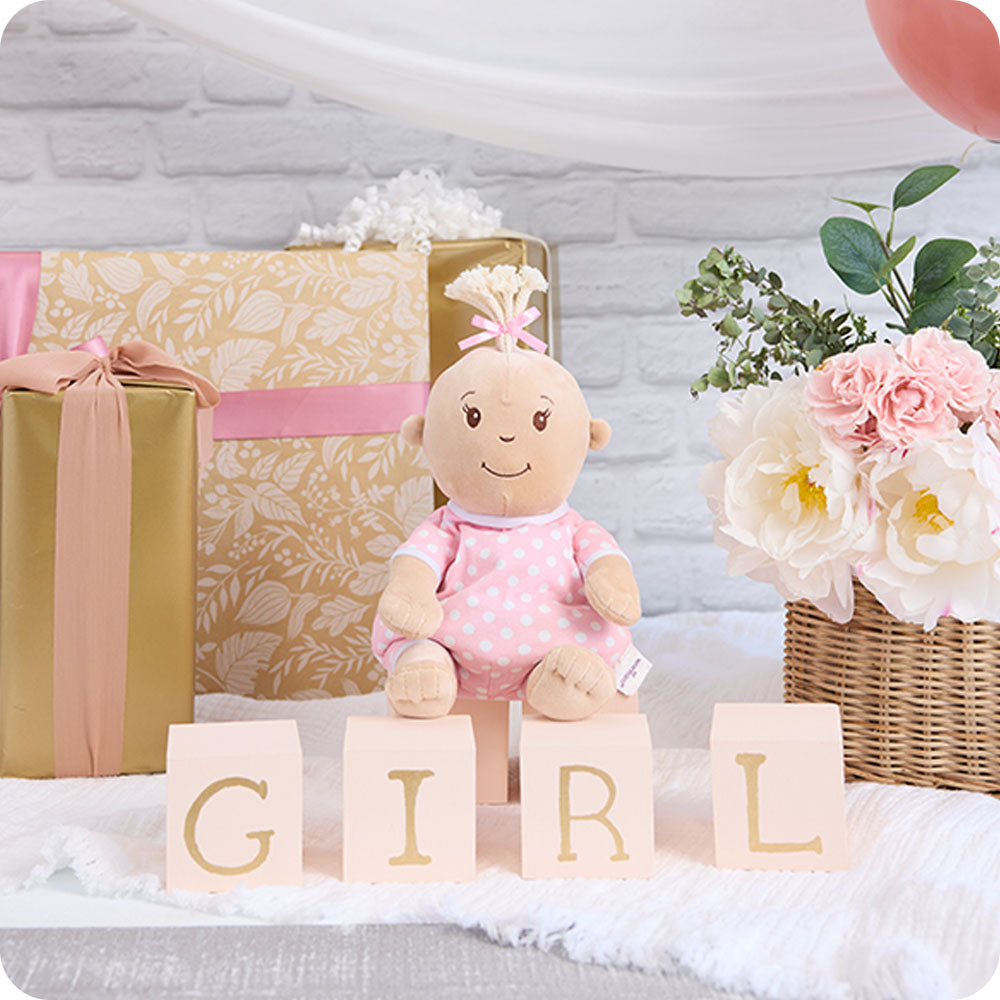 baby girl stuffed animal at a baby shower