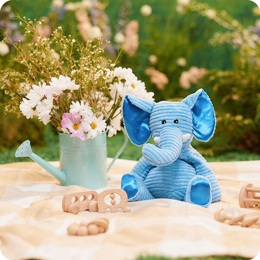 my first warmies elephant in a garden picnic setting