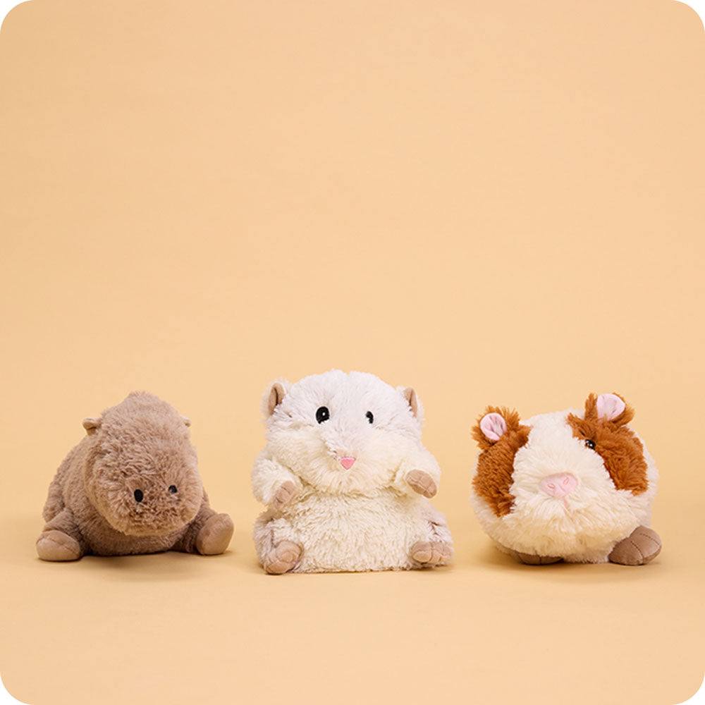 capybara, opossum, and guinea pig stuffed animal warmies