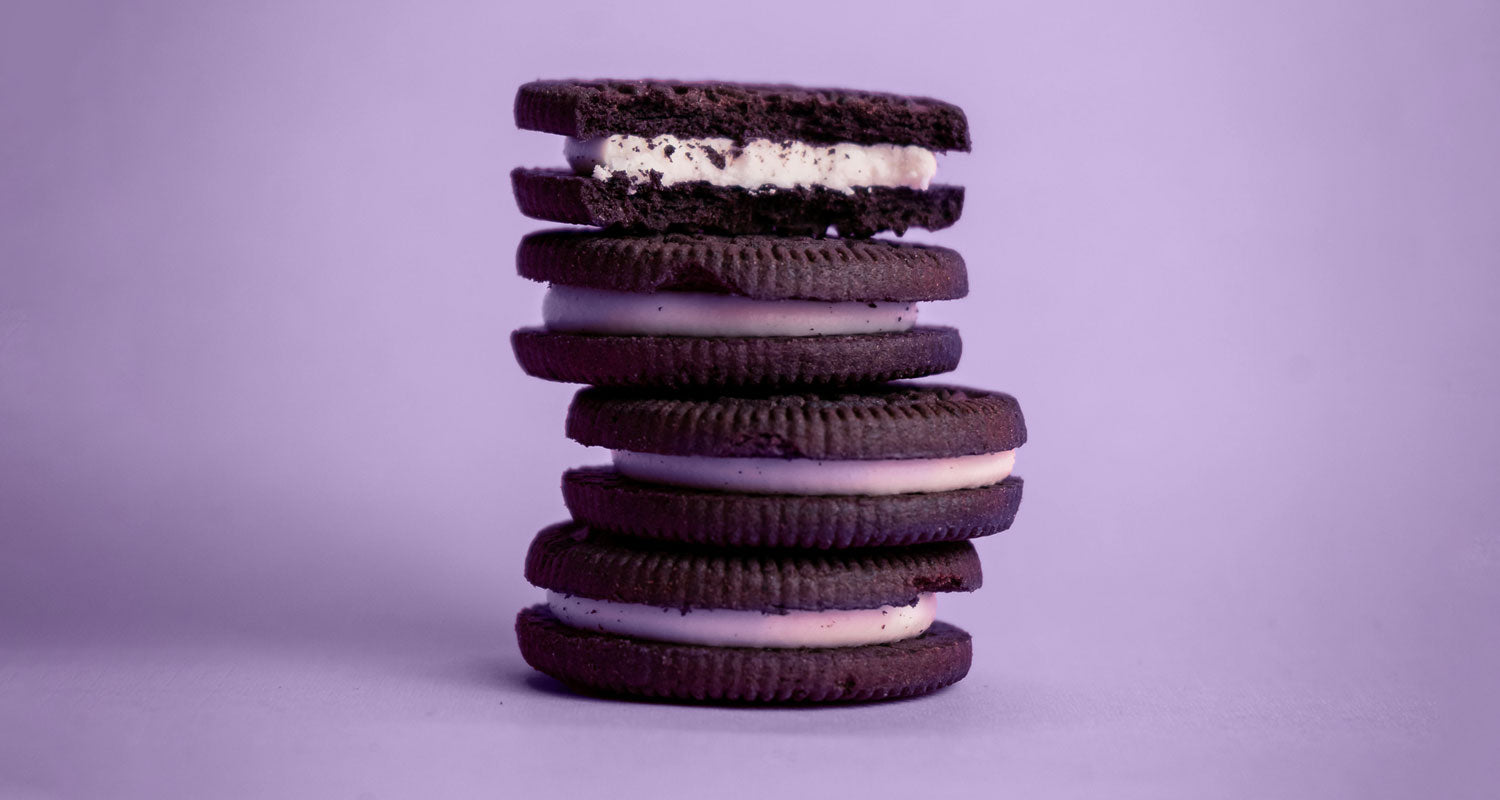 A delicious-looking pile of stacked cookies.