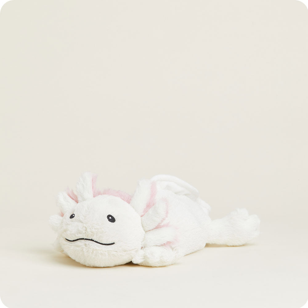 Heatable Axolotl Warmies White and Pink Plush Stuffed Animal Laying for Comfort