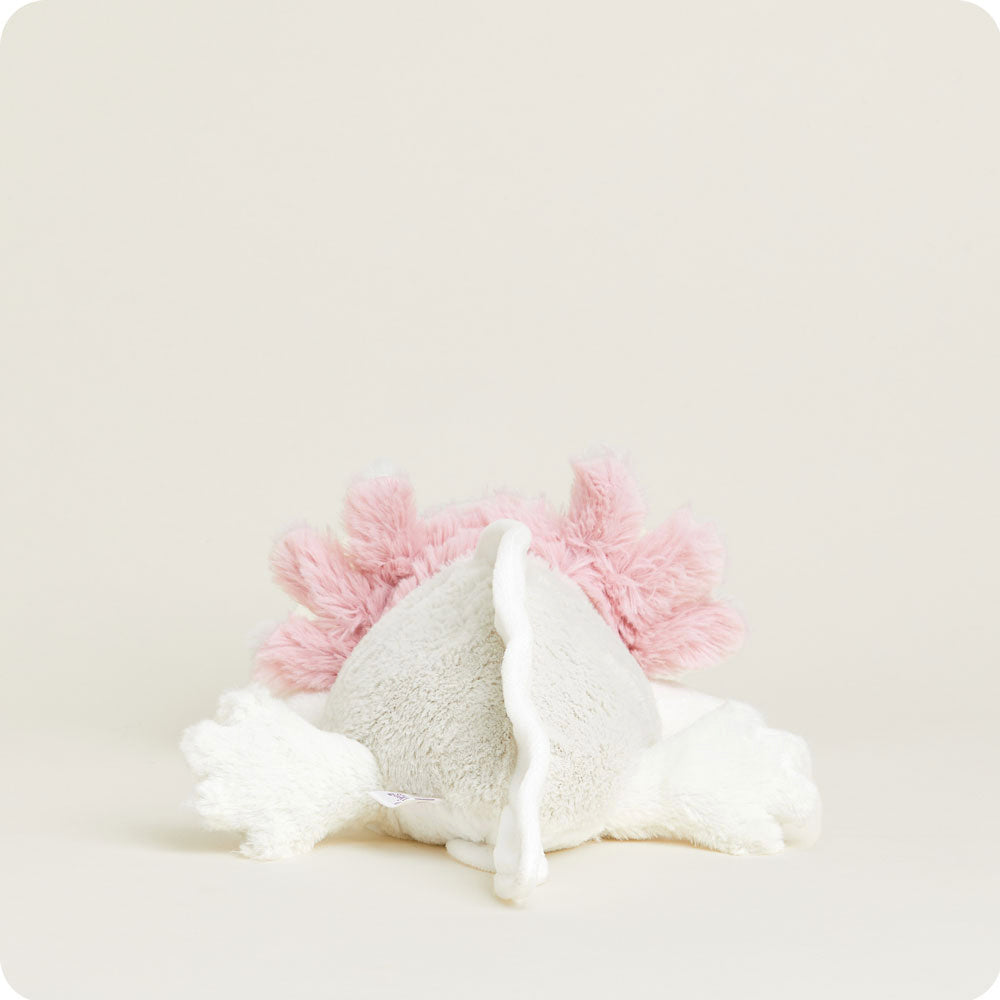 Huggable White and Pink Axolotl Warmies Plush Heating Pad for Relaxation Back View