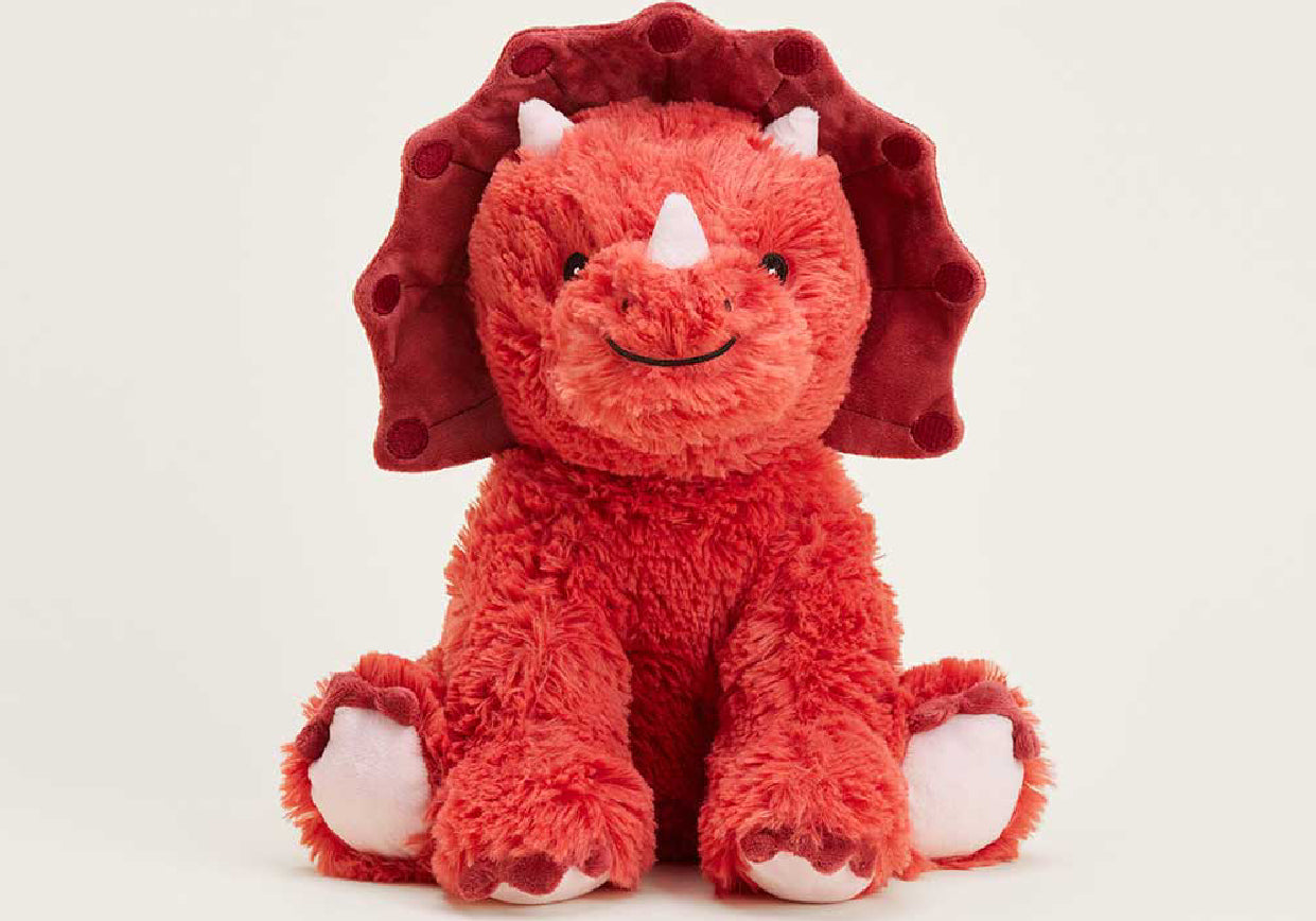 Red Triceratops stuffed animal from Warmies.