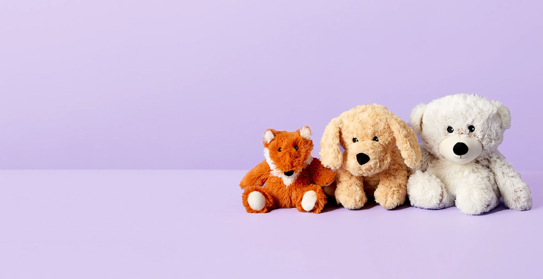 fox, puppy, and teddy bear stuffed animal warmies