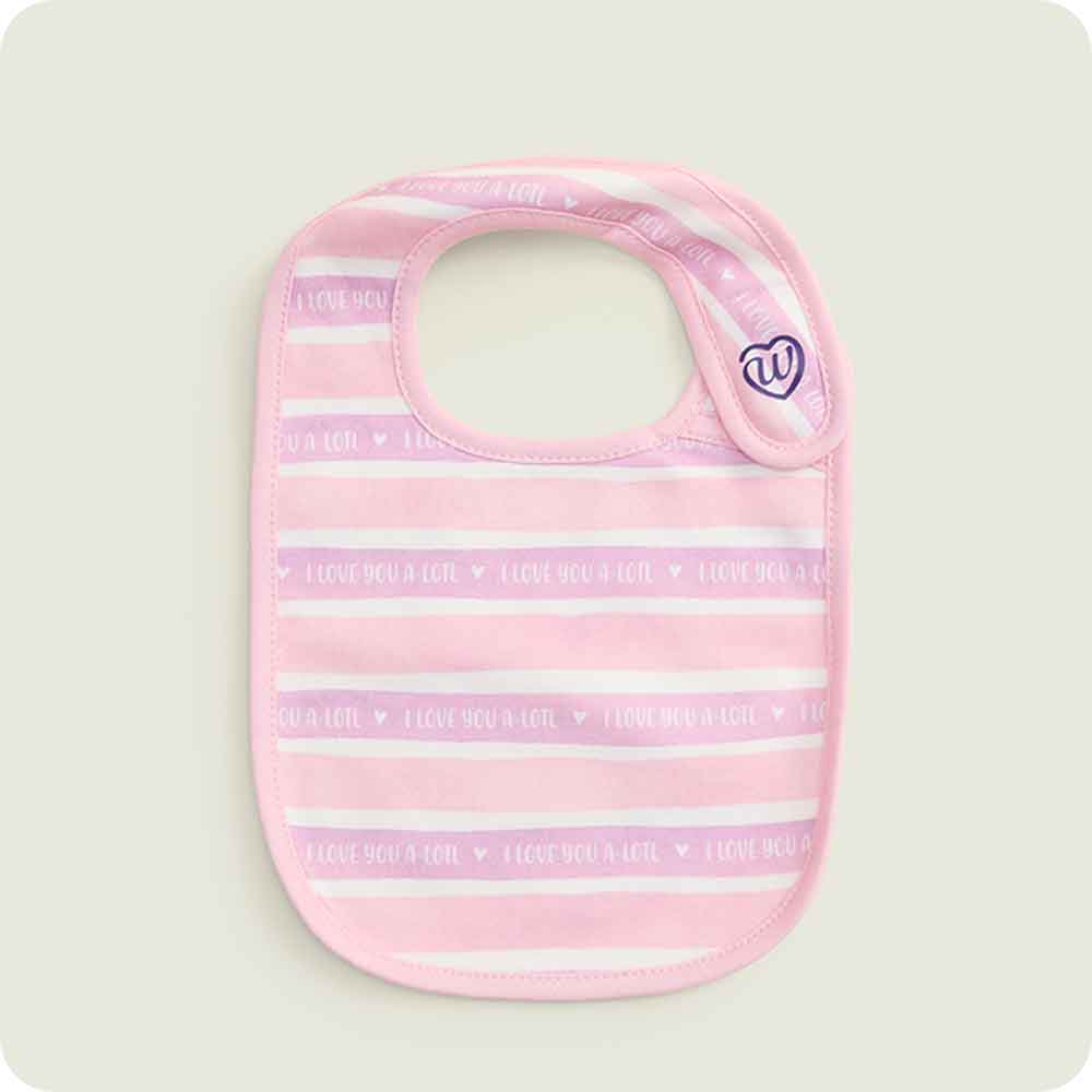 warmies pink axolotl baby bib i love you a-lotl pattern