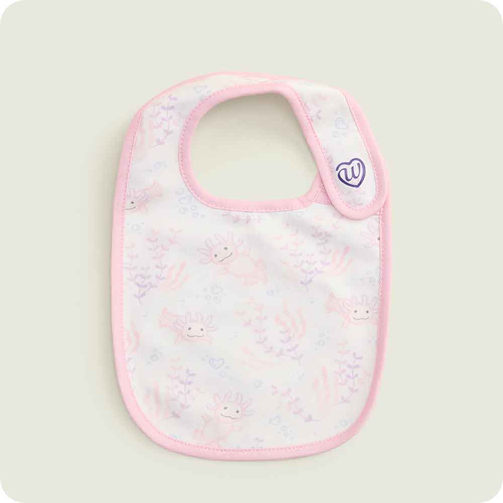 warmies pink axolotl pattern baby bib