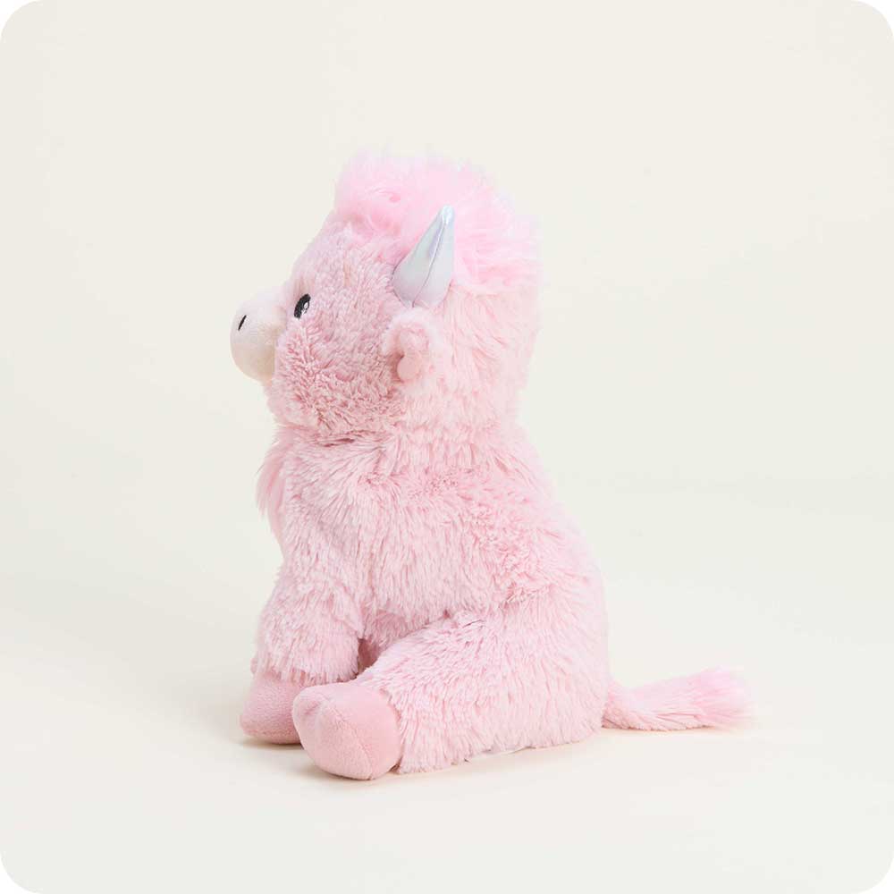 microwavable pink highland cow warmies stuffed animal side view