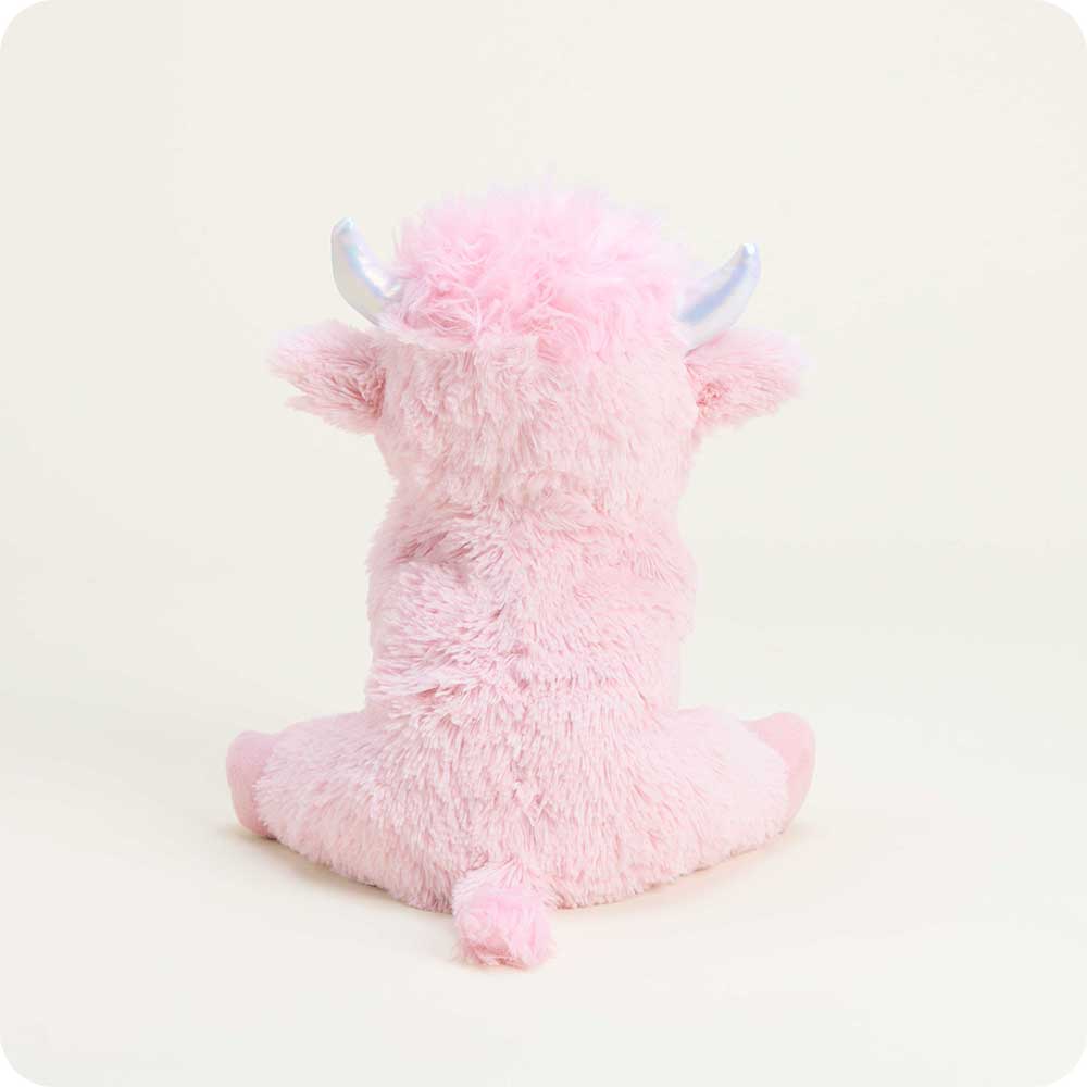 microwavable pink highland cow warmies stuffed animal back view