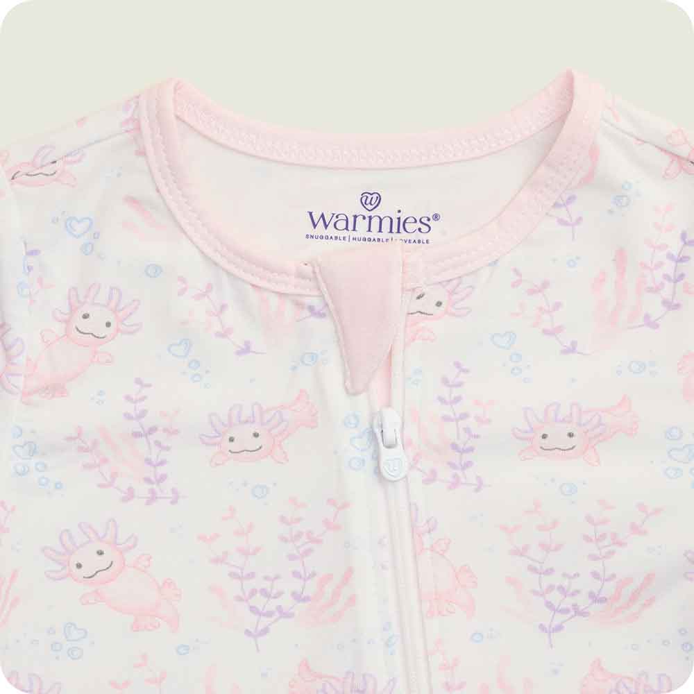 warmies pink axolotl footie pajamas zipper detail