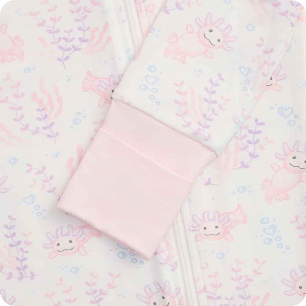 warmies pink axolotl footie pajamas sleeve detail