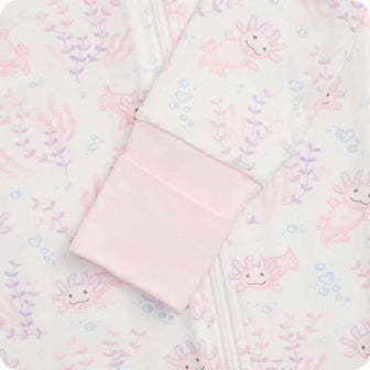 warmies pink axolotl footie pajamas sleeve detail