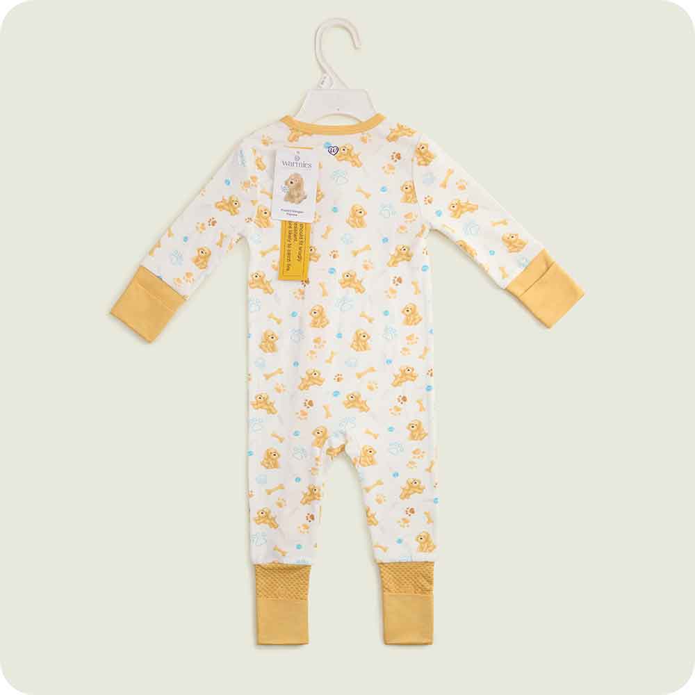 warmies golden dog footed sleeper back detail