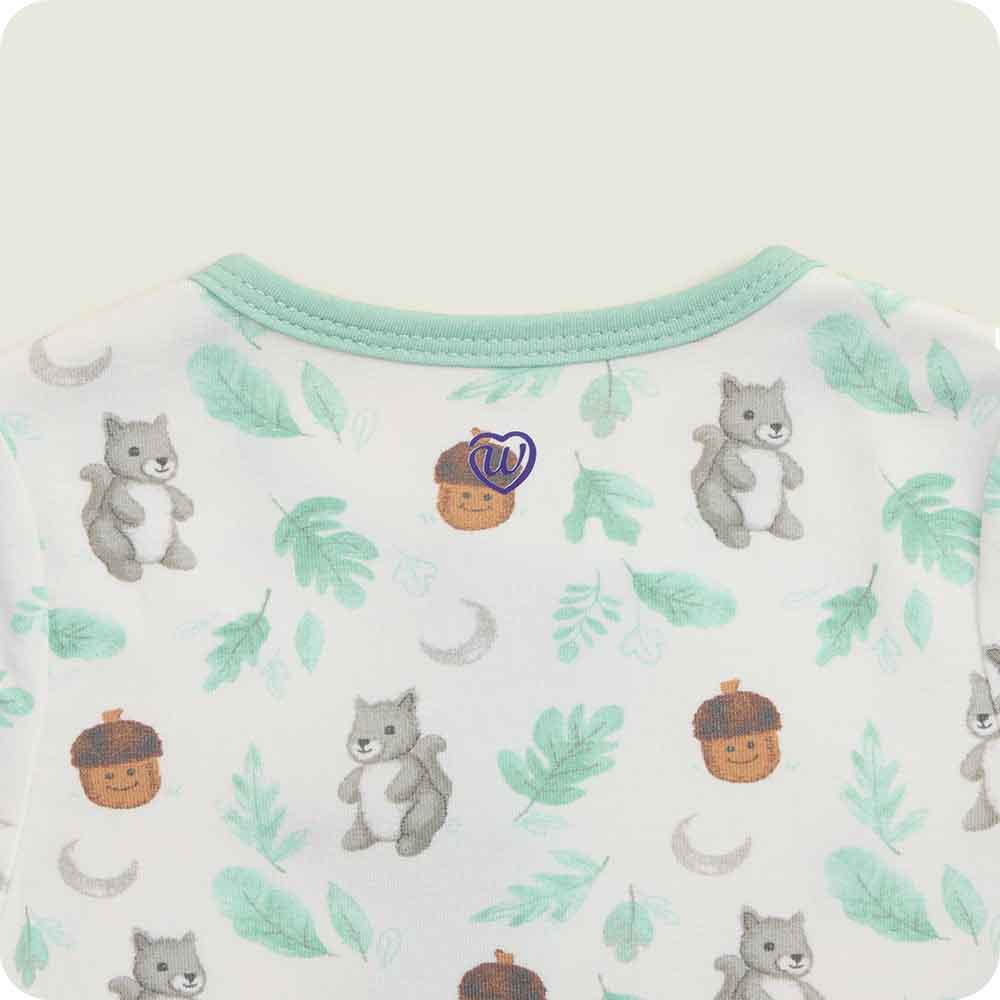 warmies Gray Squirrel Footie Pajamas back logo detail