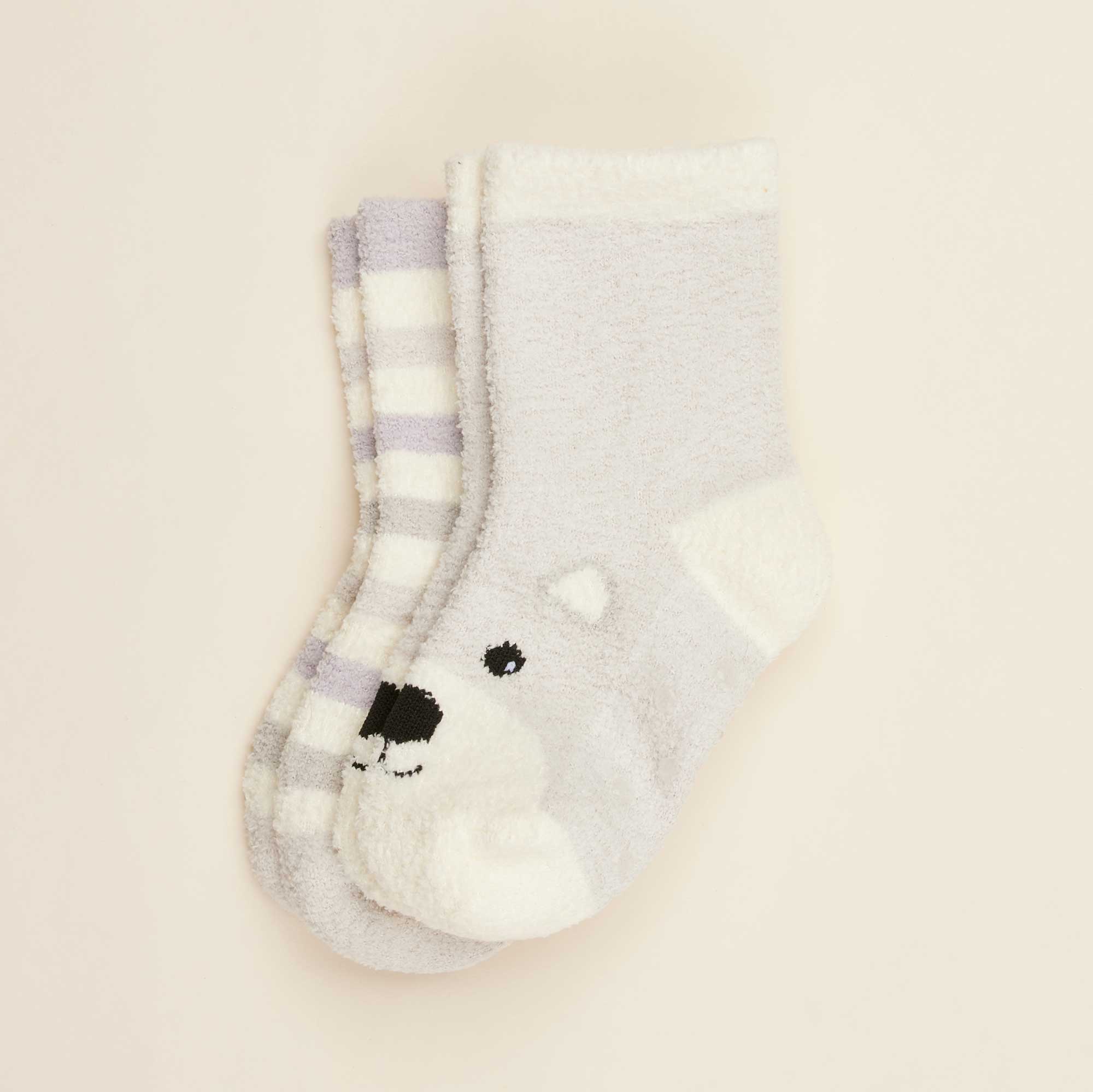 Closeup of Bear Warmies Socks available to mix and match with pajamas.