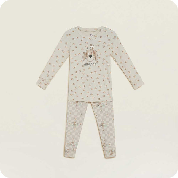 Kids Thermal Printed Pajamas - Pink Scribble Hearts and Stars