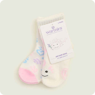 warmies tag pink axolotl knit baby sock set