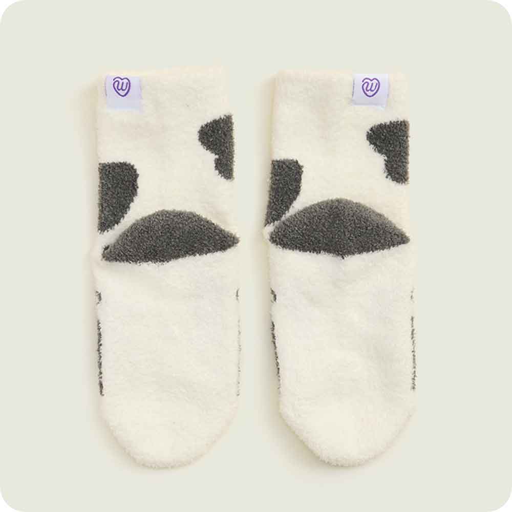 Warmies Black and White Cow plush Crew Socks