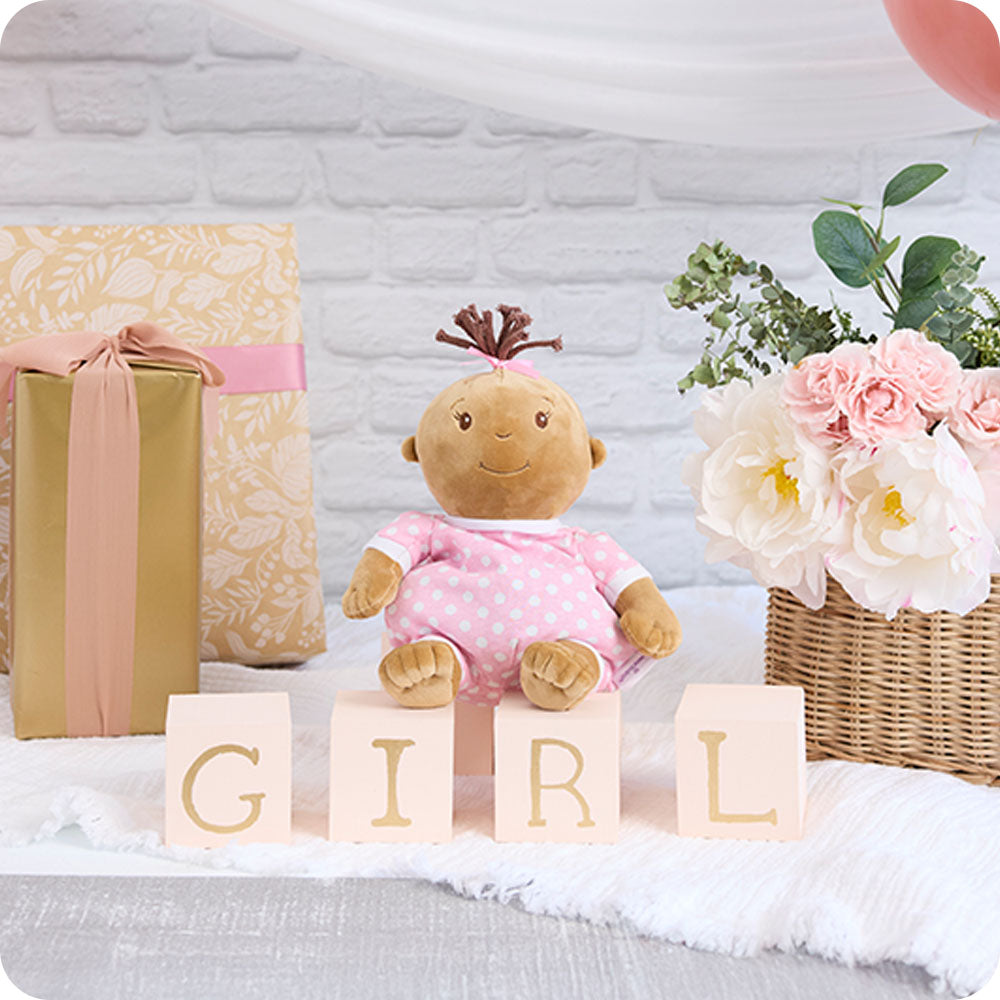 baby girl stuffed animal at a baby shower