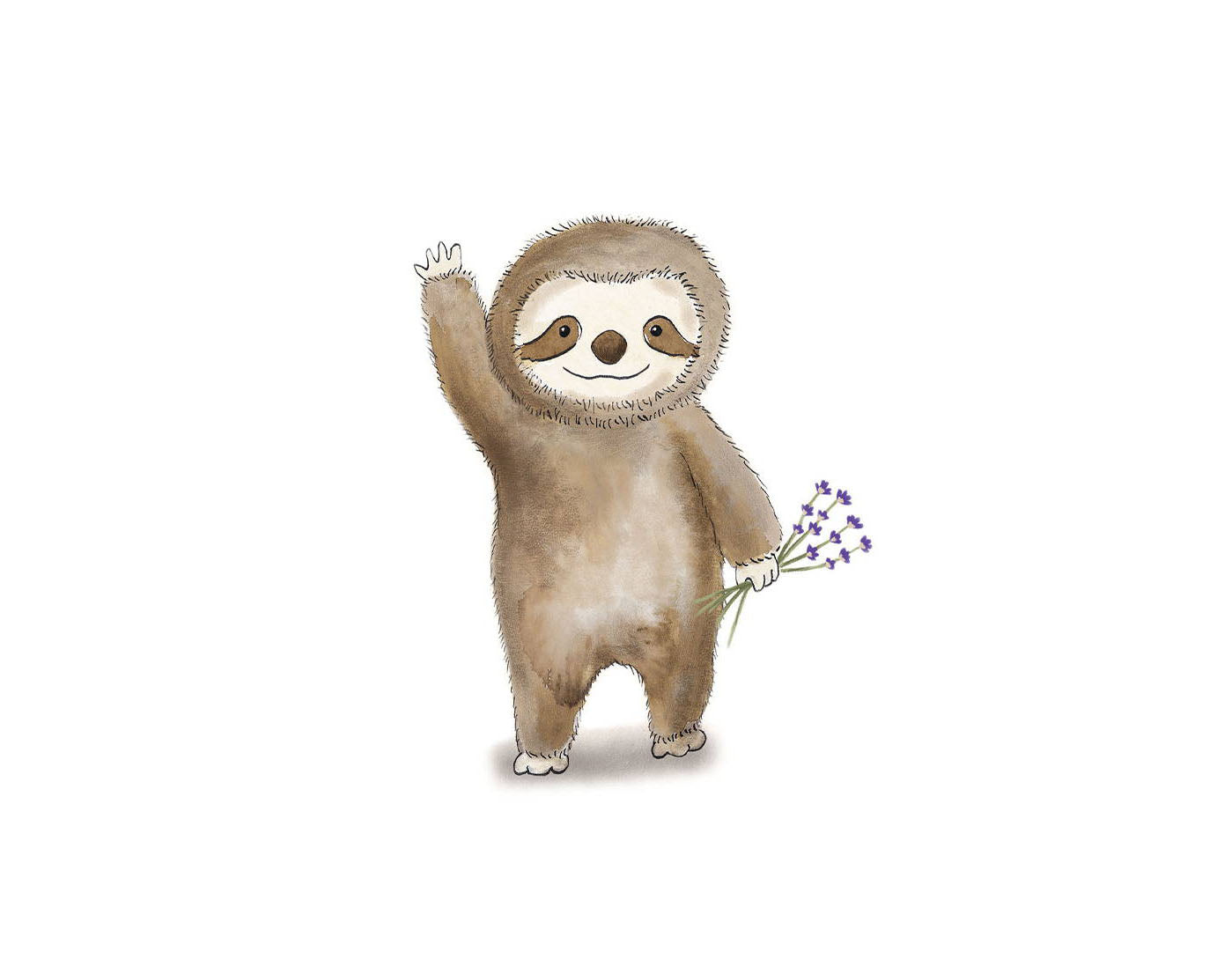Water paint coloring of a sloth holding flowers