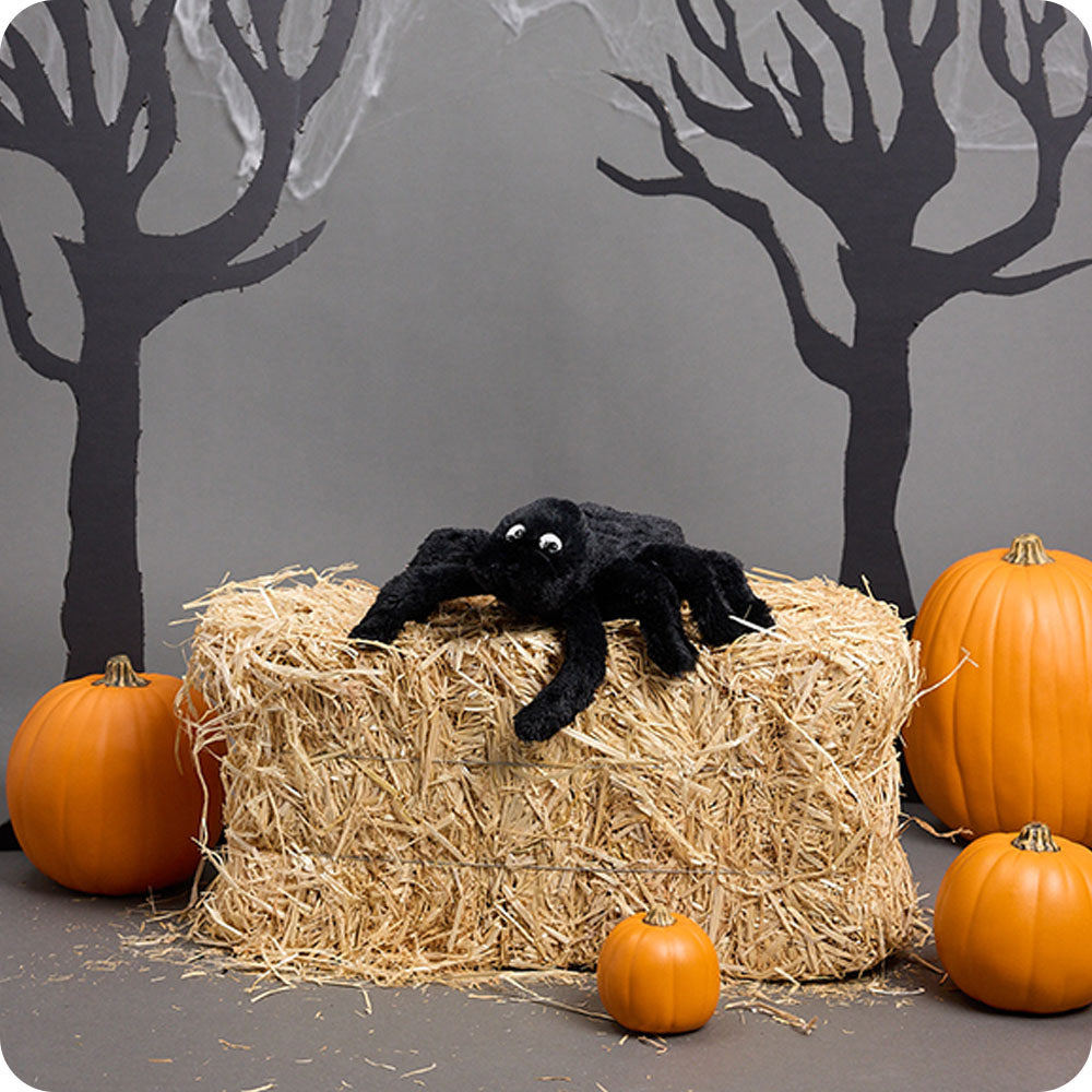 spider stuffed animal in halloween setting