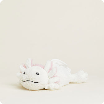 Heatable Axolotl Warmies White and Pink Plush Stuffed Animal Laying for Comfort
