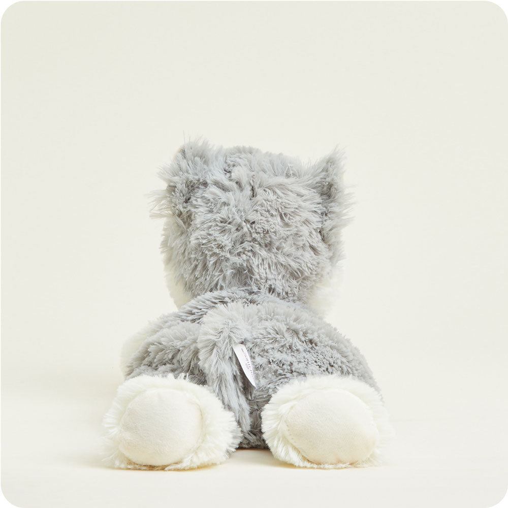 Intelex laying down deals grey cat warmies plush